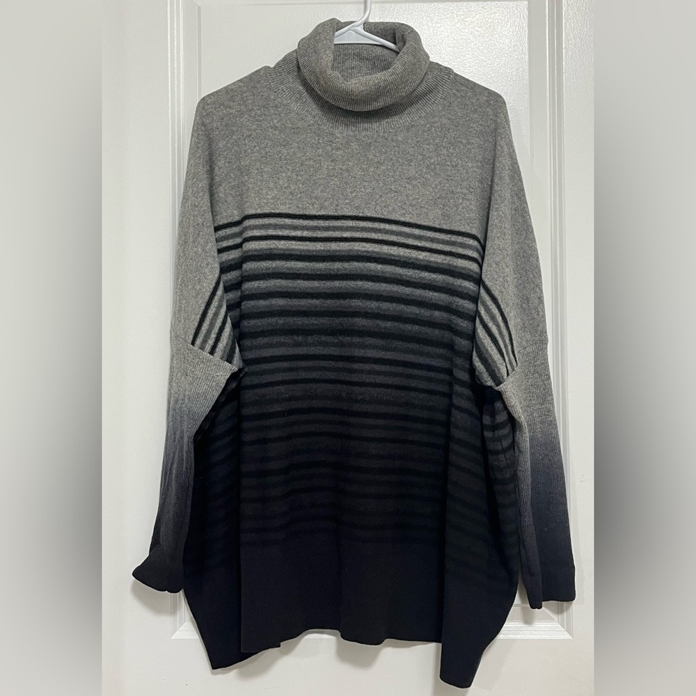 Pure DKNY Oversized Ombré Turtleneck Sweater Dolman Sleeves Wool Blend